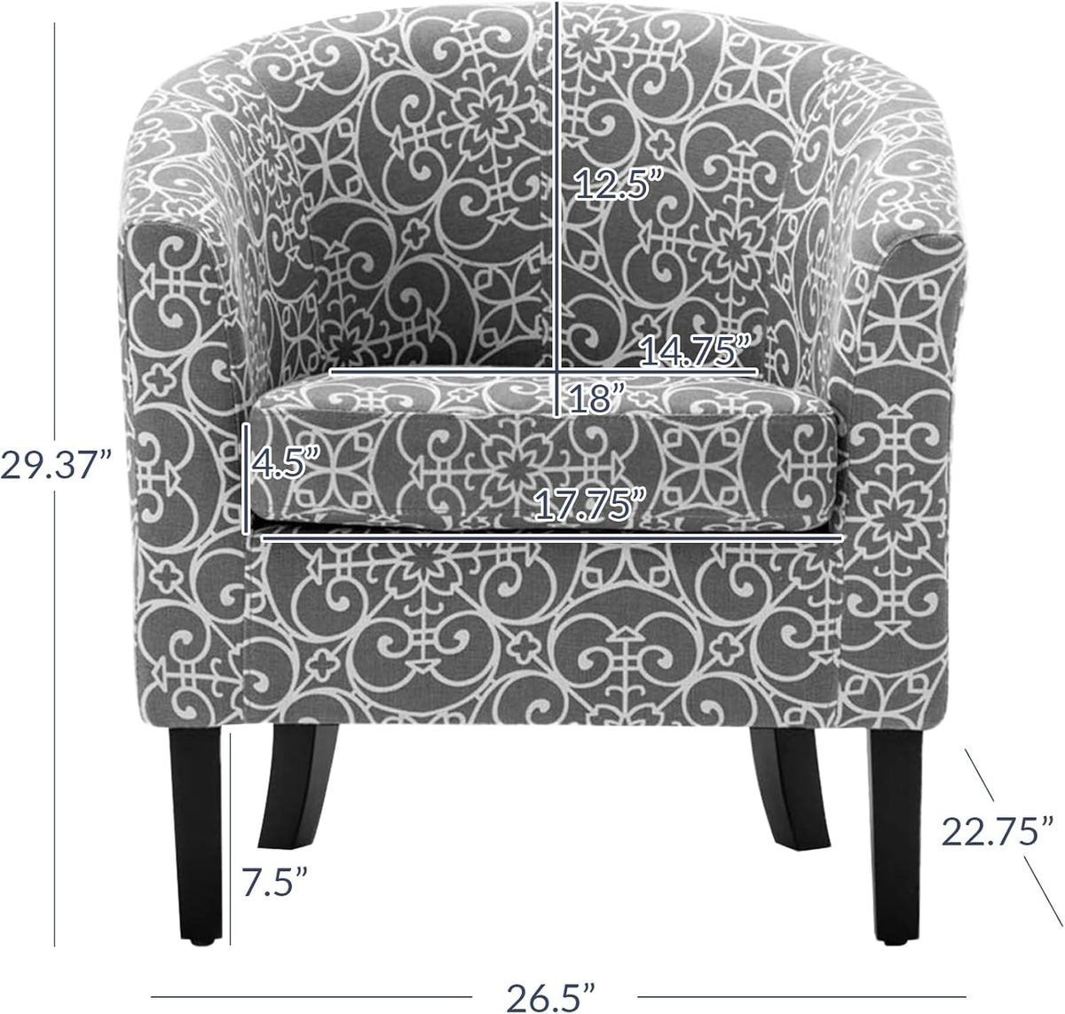 BELLEZE Accent Barrel Chair Set of 2, Linen Round Chair Club Tub Sofa Corner Chair with Flared Legs and Cozy Soft Padding for Living Room Bedroom Waiting Room - White & Gray