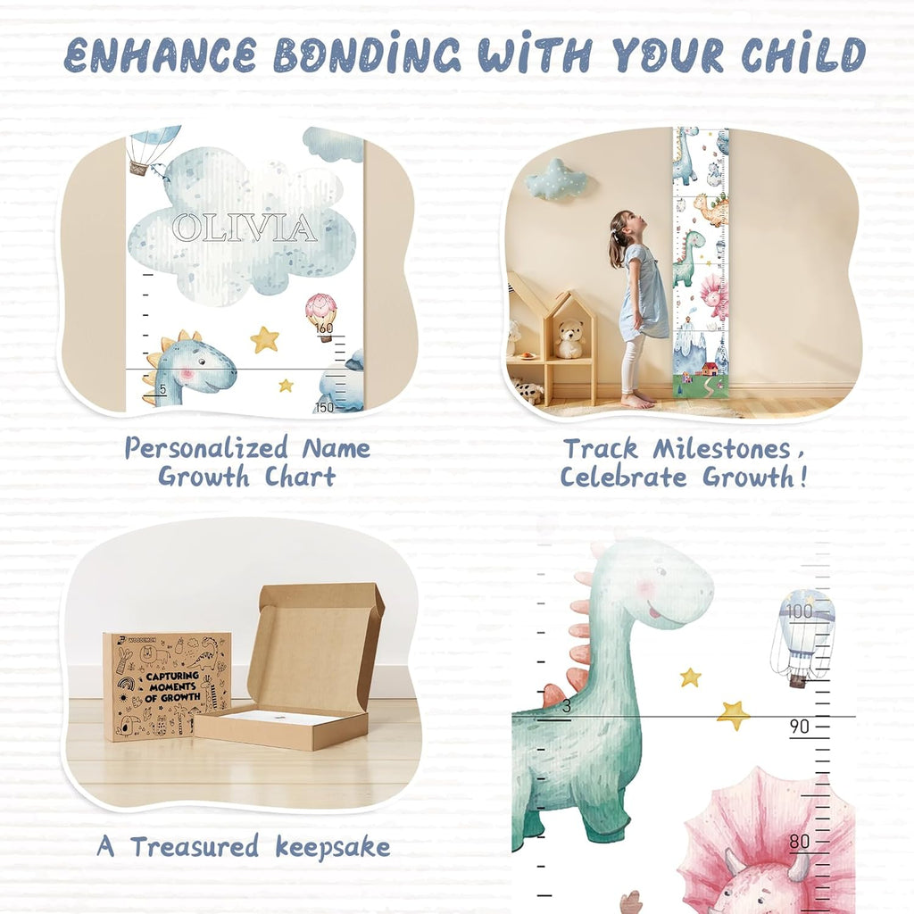 Personalized Name Growth Chart for Kids, Watercolor Dinosaur Height Measurement Chart for Children's Growth, Suitable for Both Boys and Girls, Removable and Easy to Store, Lightweight