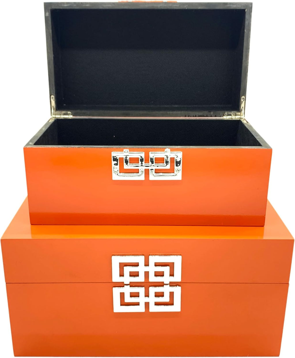 Galt International Storage Boxes - Large & Small Decorative Storage Box w/Hinged Lid - Classic Design Wood Decor Boxes with Geometric Opening Clasp - Home & Office Storage - Set of 2 (Orange)
