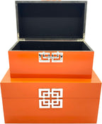Galt International Storage Boxes - Large & Small Decorative Storage Box w/Hinged Lid - Classic Design Wood Decor Boxes with Geometric Opening Clasp - Home & Office Storage - Set of 2 (Orange)