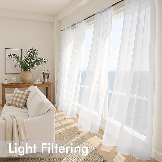 MIULEE White Sheer Curtains 72 Inches Long 4 Panels 54 x 72 Inches | Light - Image 4
