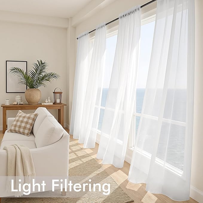 MIULEE White Sheer Curtains 90 Inches Long 4 Panels 54 x 90 Inches | Light - Image 4