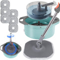 Spin Mop and Bucket Set with Separate Dirty and Clean Water,360° Spin Mop and Bucket System with Widening Foldable Handle,6 Replaceable Mop Pads,Square Mop for Floor Hardwood Tile Wall Cleaning(Blue)