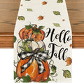 Artoid Mode Pumpkins Bowknot Maple Leaf 210 GSM Fall Table Runner, Seasonal Autumn Kitchen Dining Table Decoration for Home Party Decor 13x108 Inch