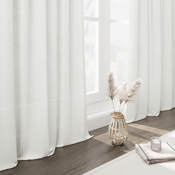 Linen Light Filtering Curtains 96 Inches Long 2 Panels Long Ivory Semi Sheer - Image 6