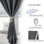 Blackout Curtains with Self Adhesive Tape No Rod No Drill Easy Install Window - Image 2