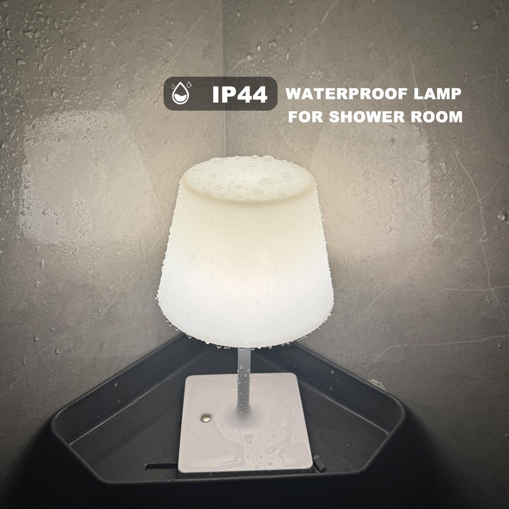 Cordless Table lamp, Outdoor Battery Operated Rechargeable Desk lamp,Waterproof Shower Lamp,4000mAh LED 3 Colors Small Wireless lamp for Kitchen Counter -White