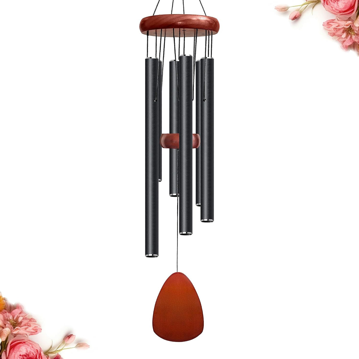 28" Black Wind Chimes for Mothers Day, Decorative Wind Chimes for Outside, Memorial Windchimes Remembrance Gift for Women Mom Grandma, Metal Windchime Outdoor Decor for Garden Patio Zen
