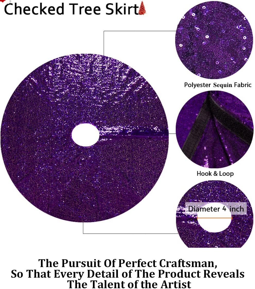 Partisout Sequin Tree Skirt - 24 Inch Purple Glitter Christmas Tree Skirt, Cotton Base, Colorful and Festive for Christmas and Halloween Decorations