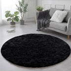 Amdrebio Black Shag Round Circle Rug 5Ft by Amdrebio
