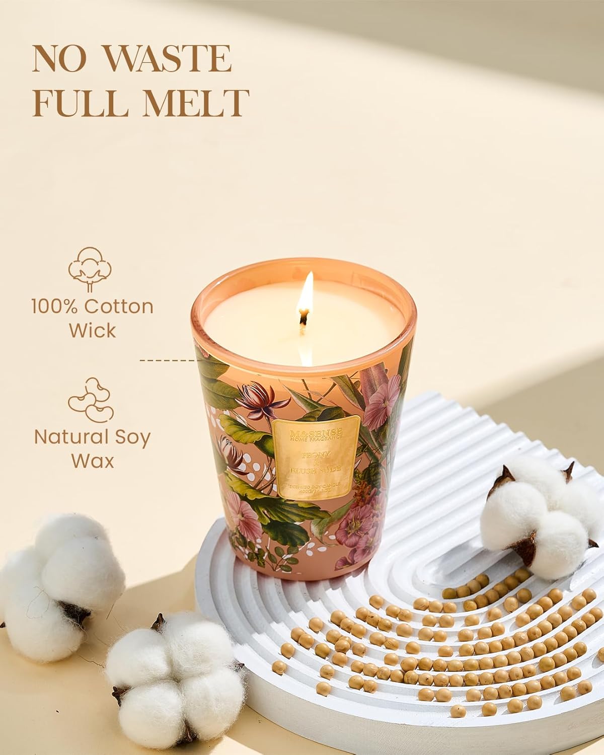 M&SENSE Peony Blush Sude Scented Natural Soy Wax Candle, 14.1oz 60 Hours Long Lasting Slow Burning Candles for Home Decor, Aromatherapy Candle for Stress Relief