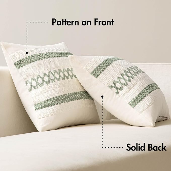 MIULEE Set of 2 Sage Green Boho Decorative Pillow Covers 18x18 Inch | Farmhouse - Image 6
