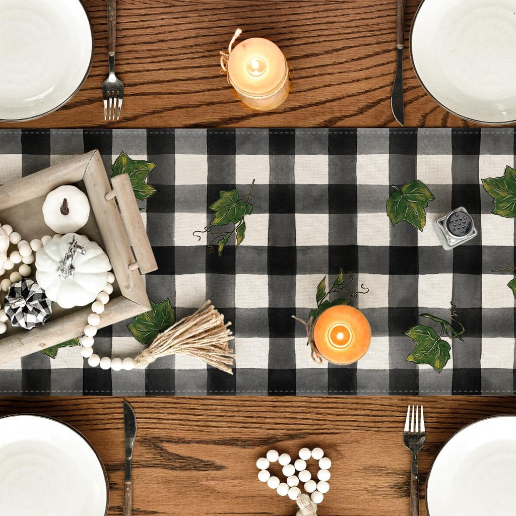 Artoid Mode Buffalo Plaid Bowknot Pumpkin Thankful Fall Table Runner, Autumn Thanksgiving Kitchen Dining Table Decoration for Home Party Decor 13x90 Inch