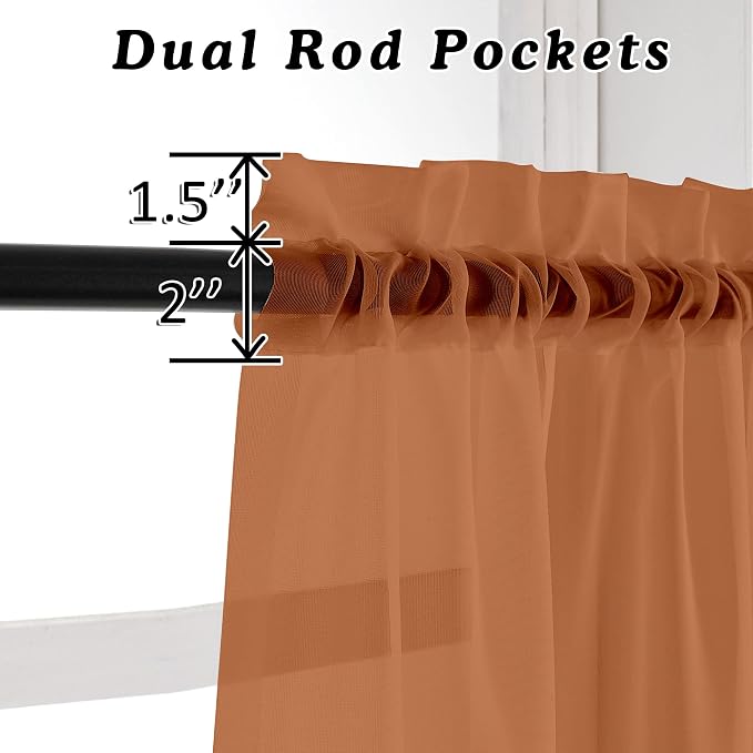 Orange Sheer Curtains 45 Inches Long 2 Panels, Light Filtering Sheer Curtains - Image 2