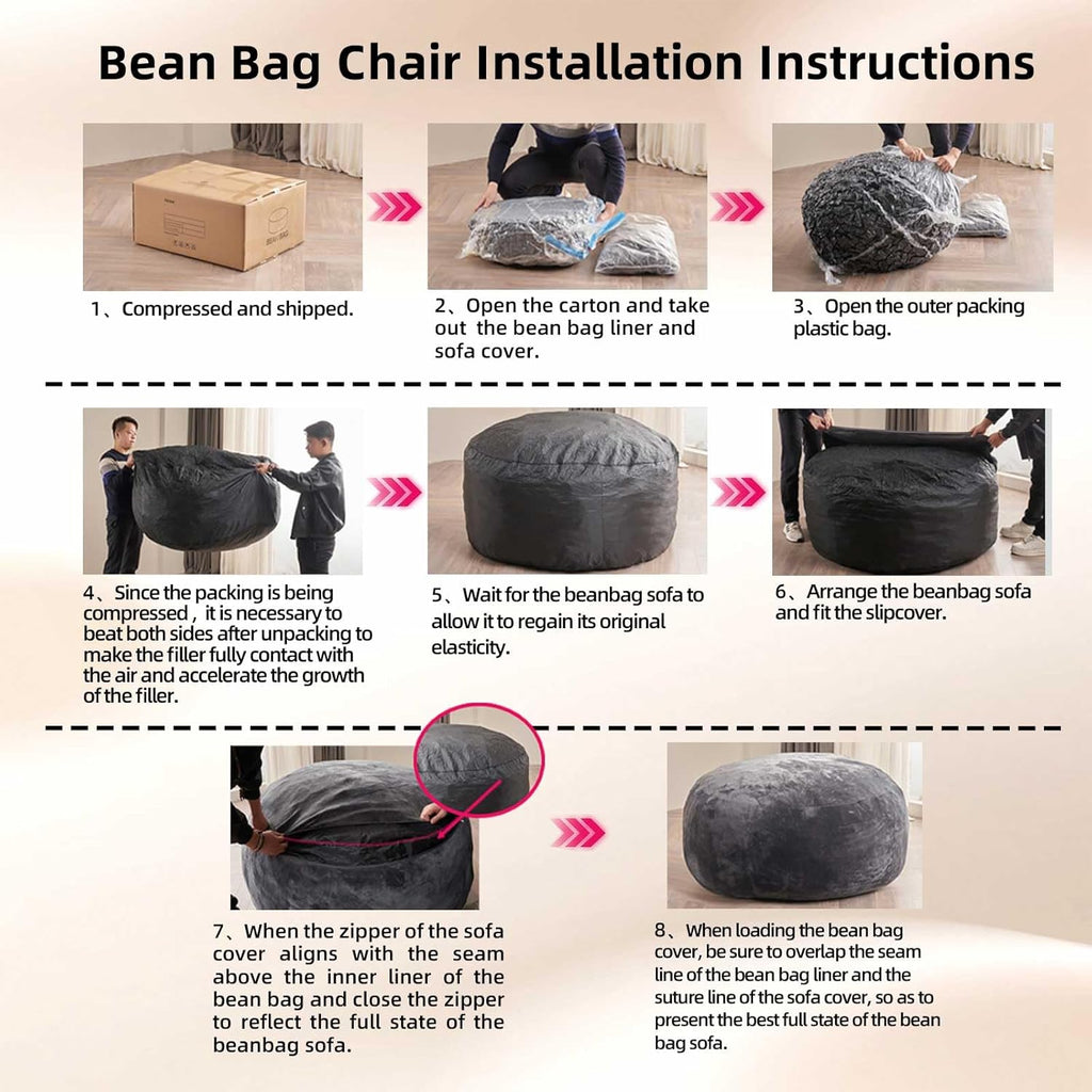 6FT,Oversized Bean Bag Chairs for Adults,Giant beanbag with Filler Included，Fluffy Memory Foam,Soft and Comfy Corduroy Fabric,Gaming Chairs Suitable for Living Room and Bedroom (Dark Gray, 6 Foot)