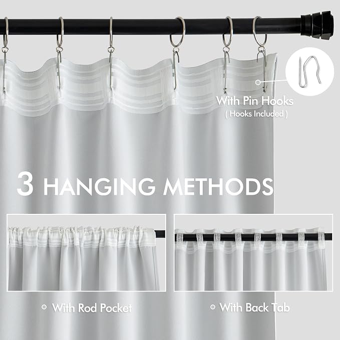 MIULEE Greyish White Back Tab Blackout Curtains 52x63 Inches Long 2 Panels | - Image 3