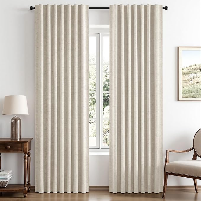 MIULEE 100% Blackout Linen Curtains 42 x 63 Inch Linen Beige 2 Panels | Thermal by MIULEE