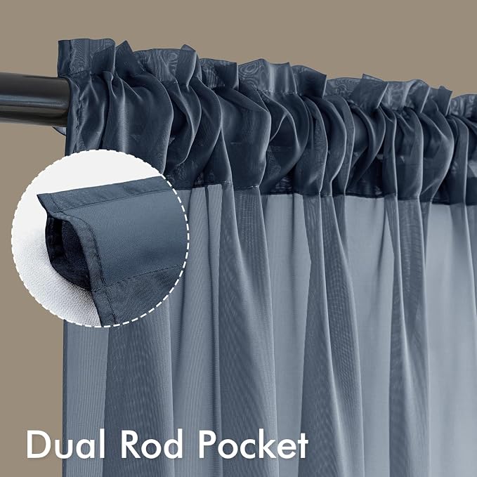 MIULEE Navy Blue Sheer Curtains 96 Inches Long 4 Panels 42 x 96 Inches | Light - Image 3