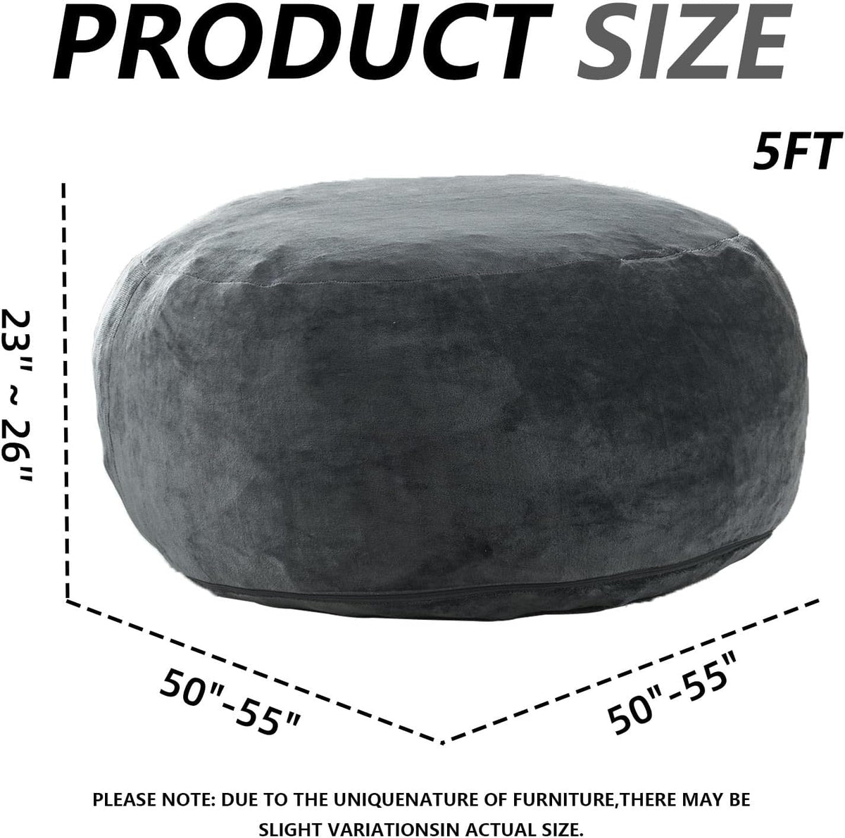 5FT，Big Bean Bag Chairs for Adults，Large beanbag with Filler Included，Memory Foam Material，Easy to Clean and Washable Corduroy Fabric，Suitable for Living Room and Bedroom (Dark Gray, 5 Foot)