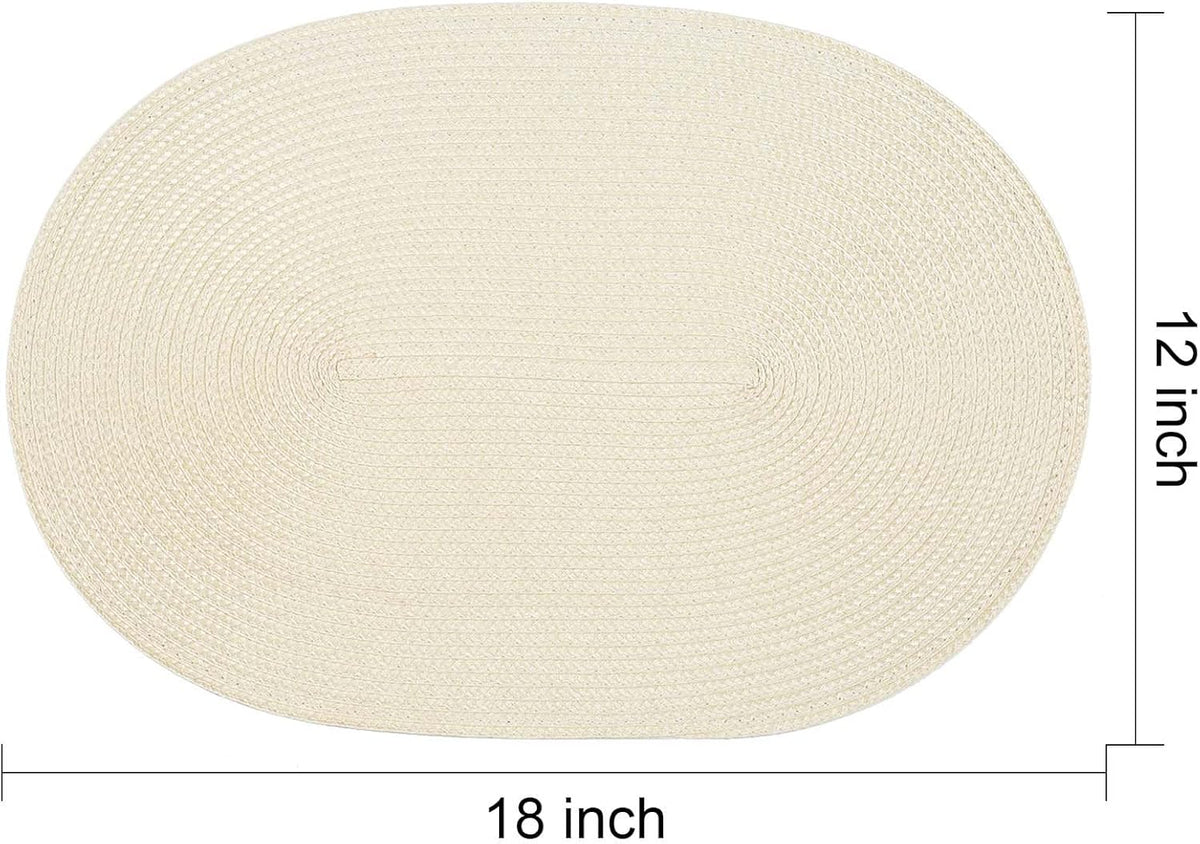 AHHFSMEI Placemats Set of 8 for Dining Table Washable Woven Vinyl Non-Slip 18x12 inches Placemat Heat-Resistant Durable Table Mats for Dining Table Easy to Clean (Oval Beige, 8)