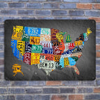 Funny Metal Tin Sign Vintage Usa Map License Plate Sign Garage Decor Map Poster License Plate Map Of The United States Usa Signs Garage Bar Home Office License Plate Decor