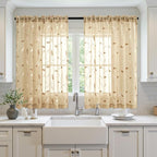 MIULEE Khaki Sheer Curtains 2 Panels Embroidered Leaf Patterned, W52 x L45 | - Image 2
