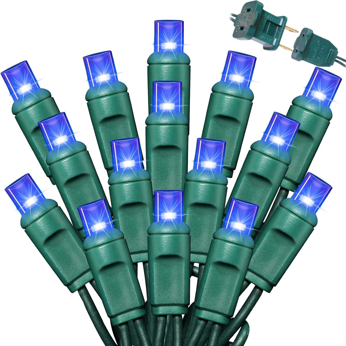 100Count (2pk of 50L) String Lights, LED Christmas Lights, 6" SPACING,Green Wire,Blue