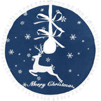 36 Inch Christmas Tree Skirt, Burlap Blue Christmas Rustic Tree Skirt with Elk Deer and White Snowflake Printed for Holiday Party Xmas Tree Decoration