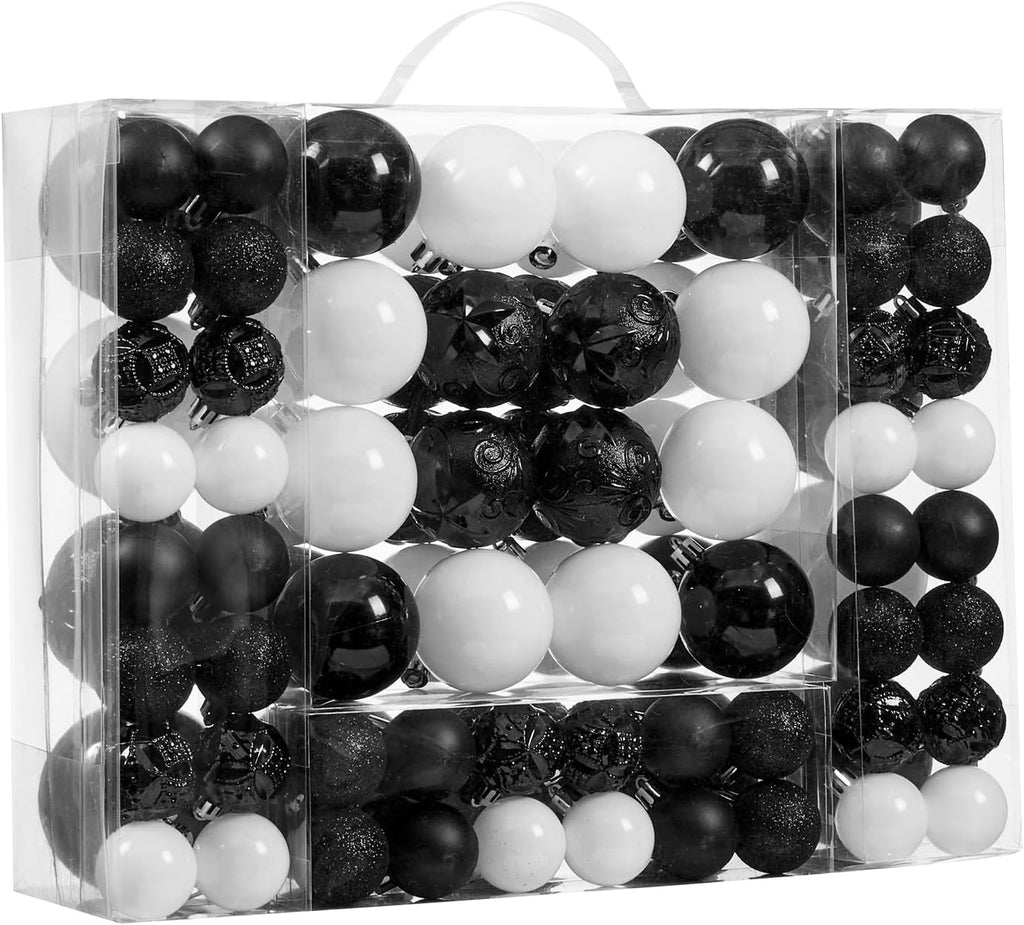 87-Pack Shatterproof Christmas Ball Ornaments Set, Christmas Tree Decorations with Hand-held Gift Package for Xmas Tree Holiday Wedding Party (Black and White)