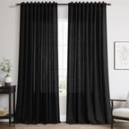Extra Long Black Linen Curtains 108 Inches Long 2 Panels Set by Nanspring