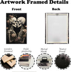 OAAPITI Vintage Skeleton Canvas Wall Art Gothic Painting Artwork Retro Rose Skull Art Poster Abstract Romantic Theme Picture Halloween Living Room Decor(Artwork-4,28"x42")