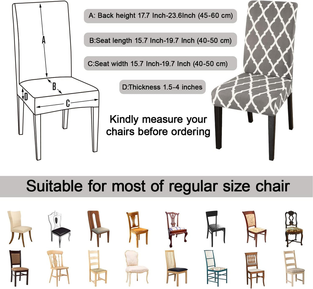 JQinHome Dining Chair Covers Set of 4, High Stretch Removable Washable Parsons Chair Slipcover for Home Party Hotel Wedding Ceremony (Grey White)