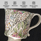 360ml -12.17oz Painted Garden floral Ceramic Mug - Cute Espresso Latte Shot Cup - Gift for Women, Dishwasher Safe