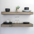 Modern Floating Shelves 3 Inches Thick for Wall, Wide Shelves for Kitchen, Living Room, Bedroom, and Bathroom, Natural Pine Wood, Rustic Wooden Shelf, (Set of 2) (Aged Barrel, 60Lx3Hx6D)