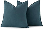 MIULEE Decorative Linen Euro Sham Pillow Covers 24x24 Blue | Boho Farmhouse​ - Image 6