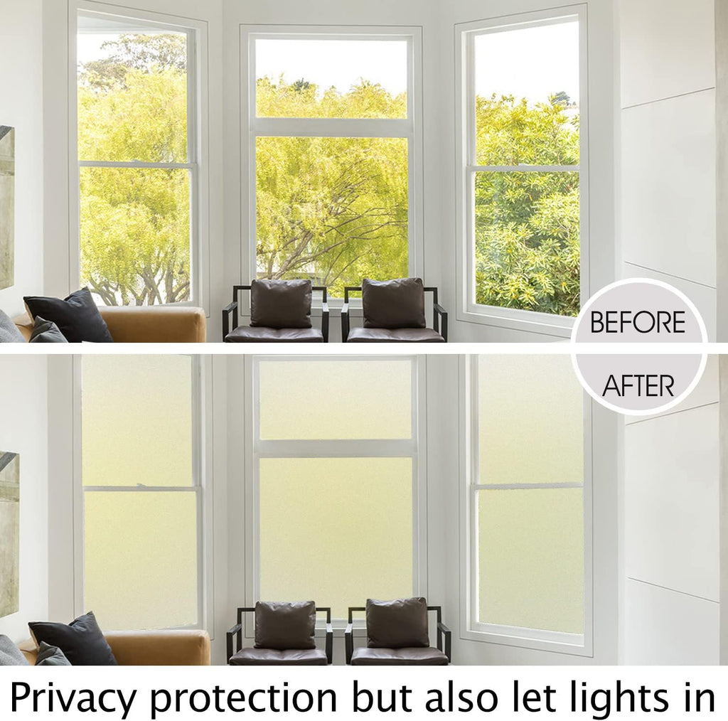 HIDBEA Frosted Window Privacy Film Heat Control UV Blocking, Static Cling Non-Adhesive Reusable Door coverings for Bathroom Home Office (Frosted 23.6 Inch x 9.8 Feet)