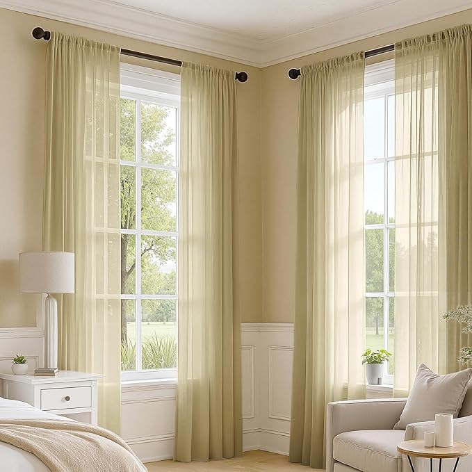 MIULEE Gold Sheer Curtains 72 Inches Long 4 Panels 42 x 72 Inches | Light - Image 2