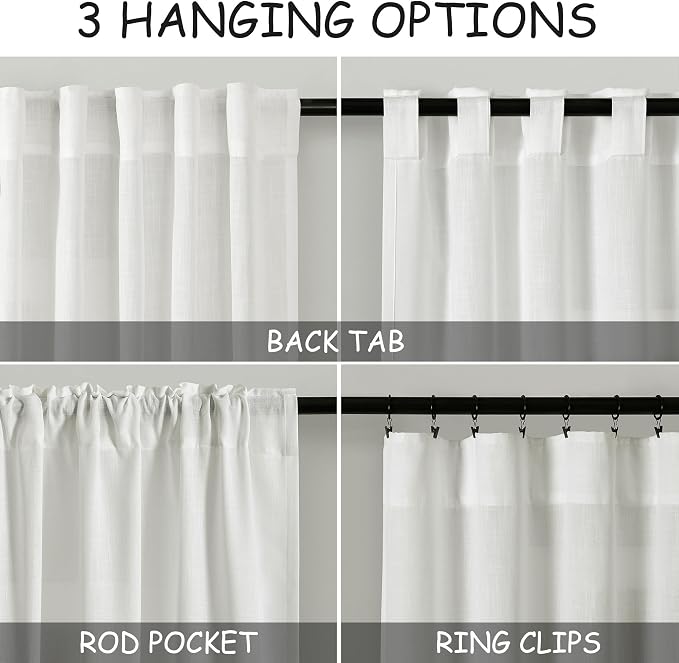 Ivory Linen Curtains 108 Inches Long 2 Panels Set Back Tab Rod Pocket Semi - Image 3