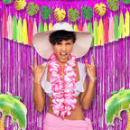 BRAVESHINE Hot Pink Tinsel Foil Fringe Curtains - 2Pcs 3.2x8.2ft Metallic Party Streamers Backdrop for Girl Birthdays Valentines Bridal Shower Bachelorette Hawaiian Luau Theme Party Decorations