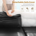 91.5" Faux Leather Modular Sectional Sofa, L Shaped Couch Set for Living Room, 3-Seater Comfy Cloud Couches with Movable Storage Ottoman,DIY Combination - Black