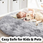 Amdrebio Tie-Dyed Light Grey Fluffy Area Round Rug 5Ft - Image 4