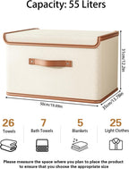 Tuza 2 Pack Storage Bins with Lids, Collapsible Closet Organizer Container, Fabric Organizer Box with Handles, Decorative Storage Boxes with Lids for Organizing Clothes, Blanket, White, Extra Large
