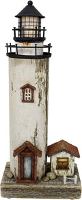 Linfevisi Wood Lighthouse Decor Rustic LED Light House Decor Wooden Decorative Nautical Lighthouse Statue Coastal Beach Themed Lighthouse Handcrafted Tabletop Decoration Home Bathroom (12")
