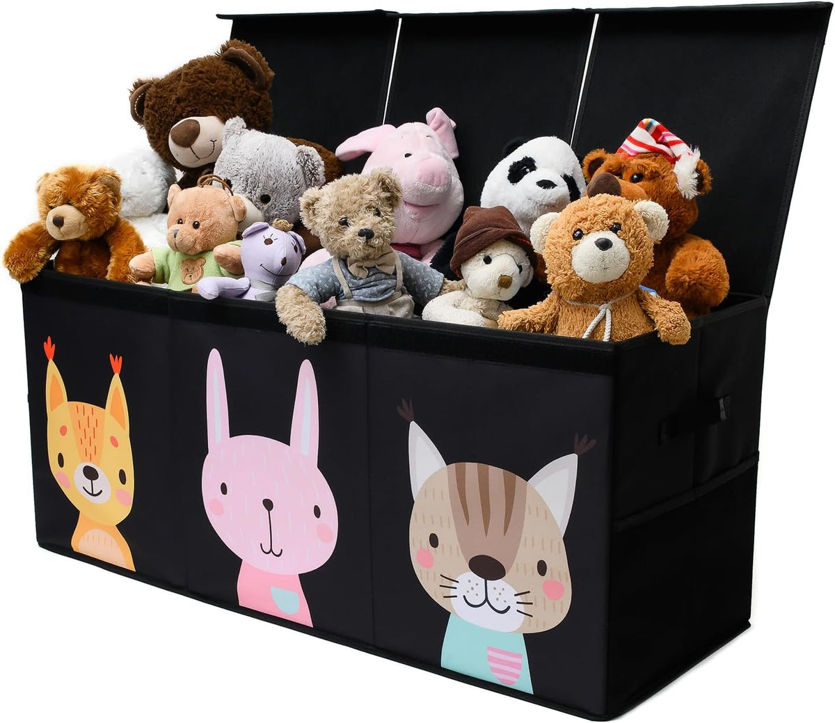 Extra Large Toy Storage Organizer with Lid - Sturdy, Collapsible Toy Chest Storage Box with Cute Design - Toys Bin with Dividers for Kids, Boys, Girls, Nursery, Bedroom, Play room 37"x16"x14"