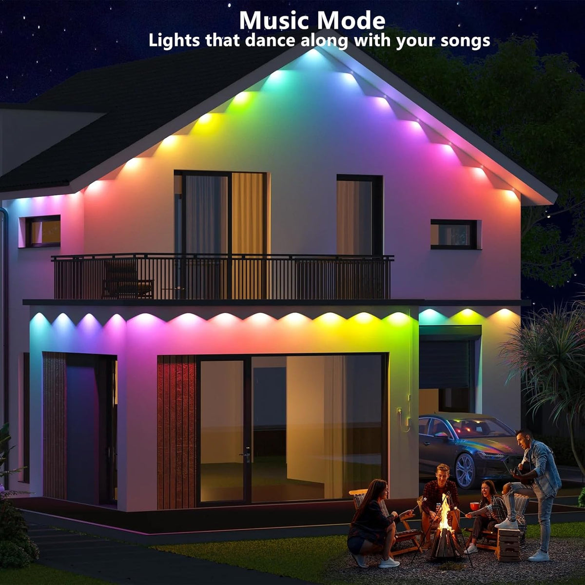 Permanent Outdoor Lights,150ft RGB + IC Smart LED Eaves Lights with App & Remote Control, IP67 Waterproof,for Christmas and All Holiday Decor,Daily and Accent Lighting,House Roof and Garden Lighting