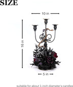 Halloween Candle Holder, 3 Arms Metal Candelabra, Black Candlestick Holder, Gothic Spooky Halloween Decor for Coffee Table/Dining Table Centerpiece, 18" Height