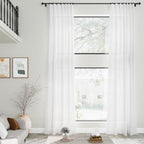 White Linen Extra Long Curtains 121 Inches Long 2 Panels Set Back Tab Curtains - Image 2