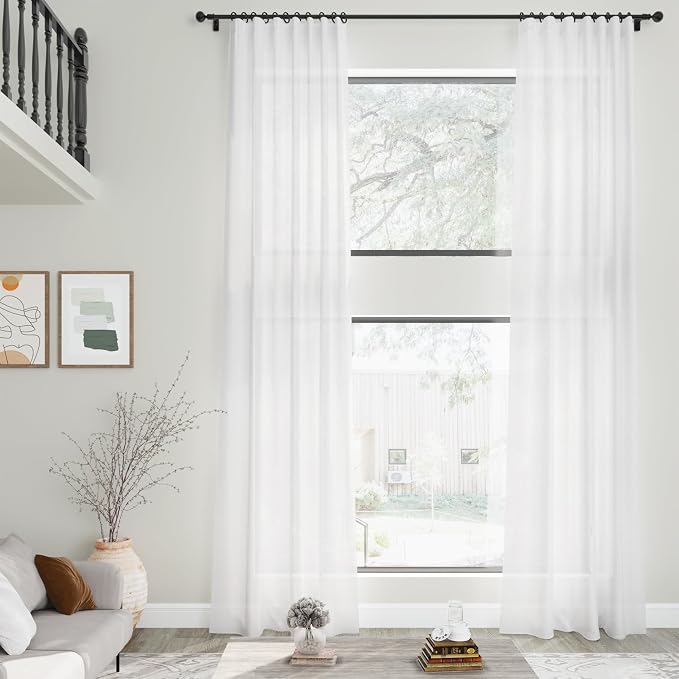 White Linen Curtains 129 Inches Long - Image 2