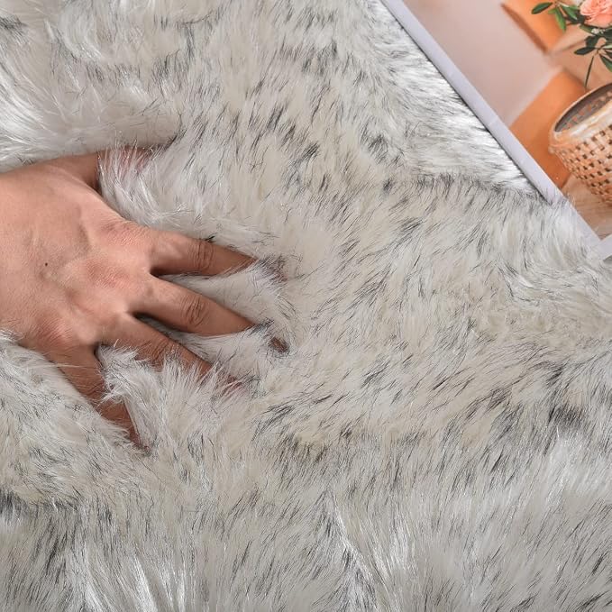 ORINOVA White and Grey Round Rugs 6ft Circle Furry Rug - Image 6