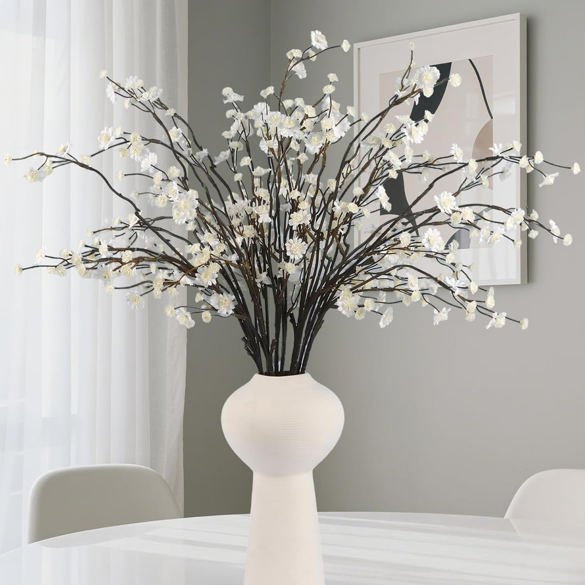 Geegoods 10 Stems White Faux Flowers for Vase – Real Touch Artificial Baby Breath Branches Long Stem for Tall Vase Indoor Home Table Centerpieces Decoration
